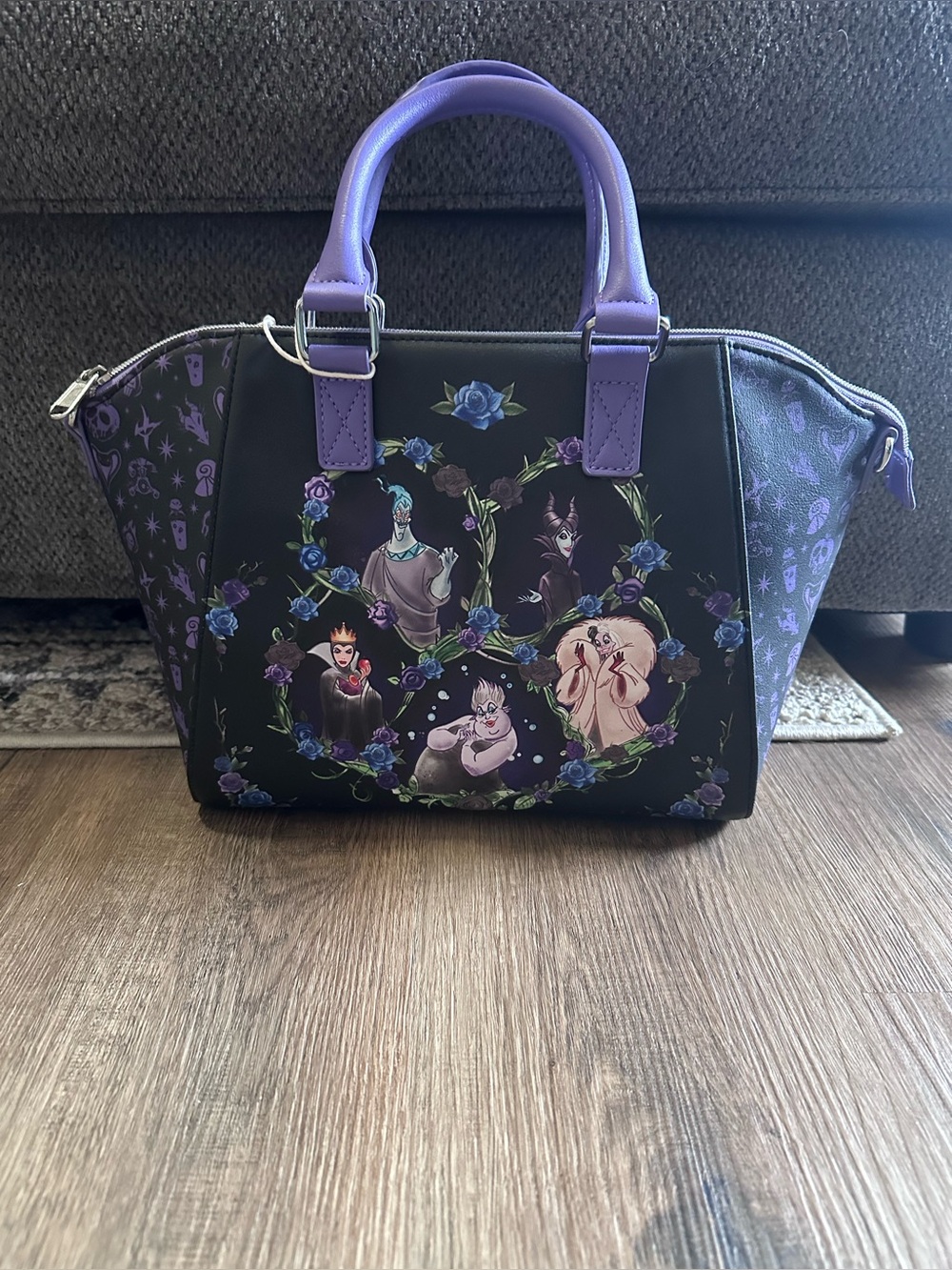 Loungefly Disney Villains Floral Frame Purple Accent Satchel Bag